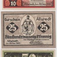 Allstedt-Notgeld-10-25-50-Pfennig vom 22.12.1920 3 Scheine