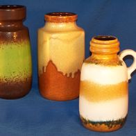 3 Schuerich Keramik Vasen, Modell-Nr. 413-20, 242-22 und 216-20, 70er Jahre