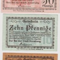 Annaberg-Notgeld 50 Pf. Stempel Stadtrat 5-10 Pf. Stempel Rat der Stadt