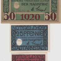 Arnstadt-Notgeld-10-25-50-Pfennige 1920 und ohne Jahr 3 Scheine