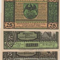 Arys-Notgeld Ostpreussen 25-50-75-Pfennig-1920 3 Scheine