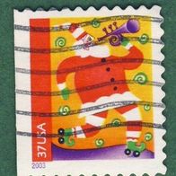 USA 2003 M.3794 Kleinformat BD links geschnitten, Weihnachtsmann mit Trompete