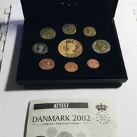 Dänemark Euro Prototypen 2002 PP Probe 9 Münzen Zertifikat im Karton