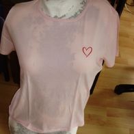 Amisu Shirt helles Rose mit gesticktem kleinen Herz S M