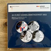 4 x 20 Euro-Sammlermünzenset BRD 2022 PP/ Spiegelgl. Neu, OVP in 1 Blister