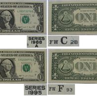 1988-1995, US, a set of 2 pcs US $1 banknotes