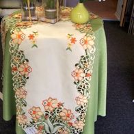 Flower Power Tischläufer Mitteldecke Tischband ecrue gelb orange grün bestickt