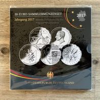 5 x 20 Euro-Sammlermünzenset BRD 2017 alle 5 Ausgaben PP/ Spiegelgl. Neu, OVP