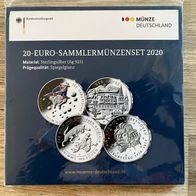 4 x 20 Euro-Sammlermünzenset BRD 2020 alle Ausgaben PP. Neu, OVP im Blister