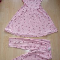 2 Teile Mädchen Sommer Set Kleid & Capri Leggings rosa Pferde 122/128