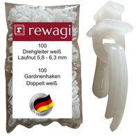Rewagi 100 Drehgleiter & 100 Gardinenhaken Set - Weiße Vorhangaufhängung Für Gardinenschienen