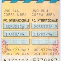 Ticket EC UEFA FC Internazionale Milano - BV Borussia Dortmund 1994 Inter Mailand BVB