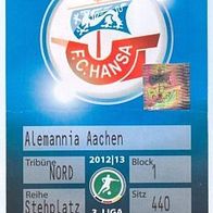 Ticket FC Hansa Rostock - TSV Alemannia Aachen 20.10.2012 Eintrittskarte Fußball