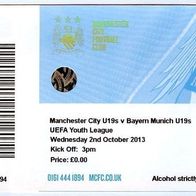 Ticket U19 Manchester City FC- Bayern München 2.10.2013 Munich UEFA Youth League