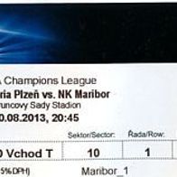 Ticket UEFA EC FC Viktoria Plzen vs NK Maribor 20.8.2013 Pilsen Branik Plzen SLO