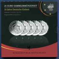 5 x 25 Euro-Sammlermünzen BRD 2015 "25 Jahre Deutsche Einheit" A-J, PP, . Neu, OVP
