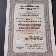 AG Sächsische Werke Dresden Teilschuldverschreibung 500 RM von 1938