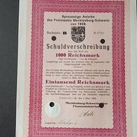 Schuldverschreibung über 1000 RM des Freistaates Mecklenburg-Schwerin von 1928