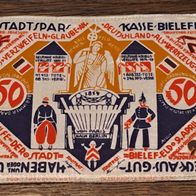 50 Mark Stadtsparkasse Bielefeld Notgeld Seide/ Stoffgeld Vintage