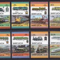 1) St. Lucia 1986 - MiNr. 814-829 -> 8 unbenutzte Paare - Lokomotiven