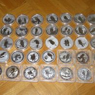 Komplette Kookaburra Serie 1990-2024 /35 x 1Unze Münzen Feinsilber