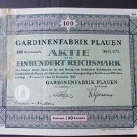 Aktie Gardinenfabrik Plauen 100RM von 1932