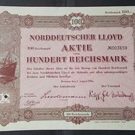 Aktie Norddeutscher Lloyd 100 RM von 1936