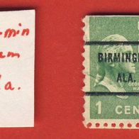 USA 1938 Mi.411 mit Aufdruck der Vorausentwertung BV Birmingham Alabama lesen