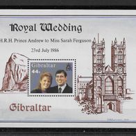 062) Gibraltar 1986 Royal Wedding Block 10 postfrisch