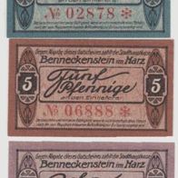 Benneckenstein-Notgeld 5-10-50-Pfennige vom 10-1919 3Scheine