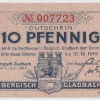 Bergisch-Gladbach Notgeld 10-Pfennig vom 01-07-1917-selten