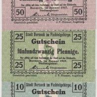 Berneck-Fichtelgebirge Notgeld 10-25-50 Pfennig vom 01-1917-3-Scheine-Wz-Kreuze