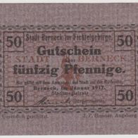 Berneck-Fichtelgebirge Notgeld 50-Pfennig vom-01-1917 auf farbiges-Papier-selten