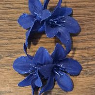 2 Stoff Haarblüten Haarclip Haarspange blaue Blumen Blüten