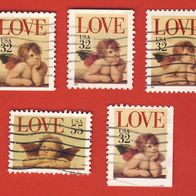 USA 1995 5 verschiedene Marken aus Mi.2560 - 2561.A. Love gest.