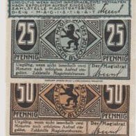 Bleckede-Notgeld 25-25-50-50-Pfennige 4Scheine 2Serien