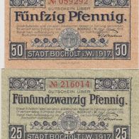 Bocholt-Notgeld 25-50-Pfennig vom-01.01.1918-grosse-Kz. 2Scheine