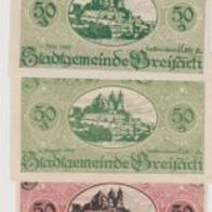 Breisach-Notgeld 2x50 Pf v. 01-06-1920 und 50-Pf v. 01.06-1921-und-50-Pf-vom-10-02-21