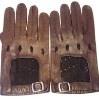 Handschuhe Leder braun im Biker-Style - freie Handrücken und Lochmuster - NEU