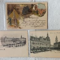 3x uralte Postkarte: Gruss aus Detmold - 1899 + 2x Gruss aus Frankfurt am Main
