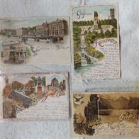 4x uralte Postkarte Gruss aus: Berlin + Kaiserberg Duisburg + Cöln = Köln + Königsee