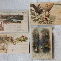 4x uralte Postkarte Gruss aus: München + Nordseebad Büsum + Nürnberg + Spreewald
