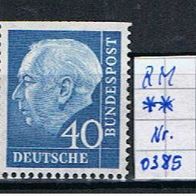 Bund Nr.260 R Rollenmarke Heuss II postfrisch rs. Zä.-Nr. 0385