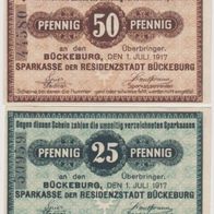 Bückeburg-Notgeld 25-50-Pfennige vom-01-07-1917 Sparkasse 2Scheine