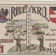 Brunde- Rothenkrug Schleswig Notgeld 1-Mark-vom-April-1920