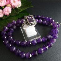 Amethyst Kette facettiert + Ring Silber 925