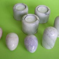 Oster - Dekorations-Set heller Marmor - Eier, Teelichthalter, Salz und Pfefferstreuer