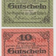 Calbe-Notgeld 5-10-Pf. ohne-Datum rückseitig-gestempelt