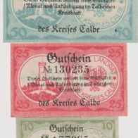 Calbe-Notgeld 10-25-50 Pf. von 1920 3Scheine