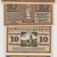 Camburg-Notgeld 10-25 Pf. vom 04-03-1921 und 10-50 Pfennig-von-1919 4Scheine